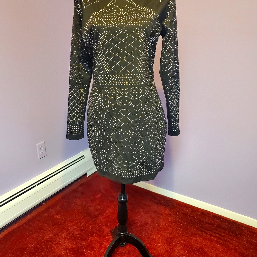 Black studded cotton midi dress
